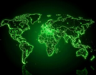 Global map, glowing green lines