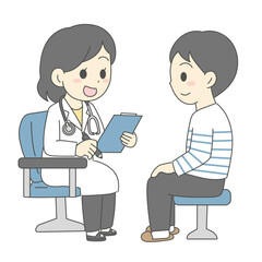 女性医師から問診を受ける男性