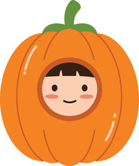 Cute Child Character Dressed as a Pumpkin.