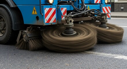 Street Cleaning Machine Rotating Brushes Closeup