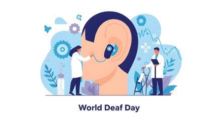 World Deaf Day in last Sunday of September illustration. Seminar and various deaf awareness campaign design vector for app, landing page, website.