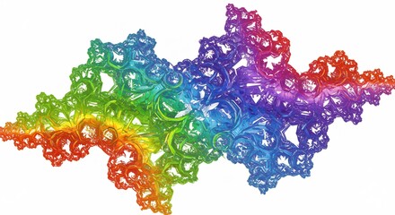 Vibrant rainbow fractal art displays intricate swirling patterns against a bright white background. AI Generated