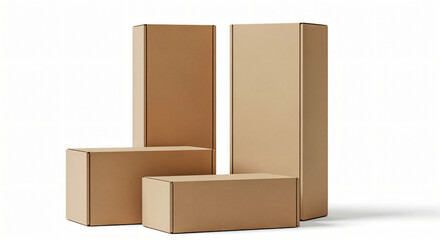 Obraz premium Stacked Cardboard Boxes on White Background