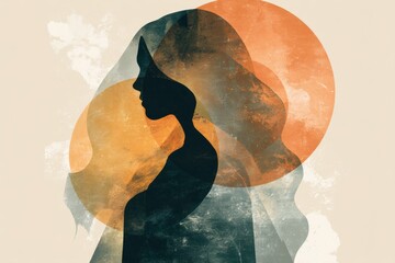 Cinematic silhouette of young female with abstract overlapping circles