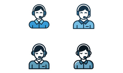 Fototapeta premium Customer support vector icon set with call center operator illustration 
