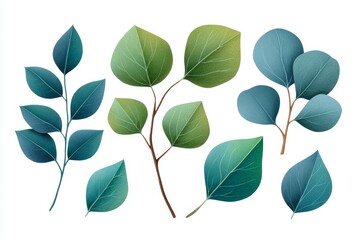 Obraz premium Elegant green and blue leaves illustration on white background