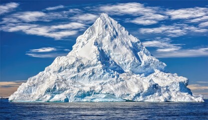 Massive iceberg, snow-capped peak, dramatic sky