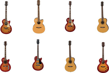 Naklejka premium Set of musical instruments with different types of guitars including classical acoustic and electric styles