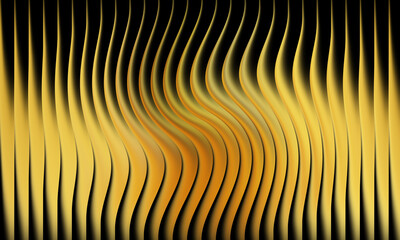 Golden abstract background with wavy vertical lines and shadows
