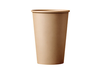 Empty Brown Paper Cup Standing Upright with Smooth Kraft Texture, Isolated on Transparent Background.png
