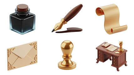 Elegant Quill and Inkwell Set for Writing Correspondence and Sealing Documents with Style