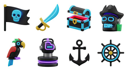 Pirate Adventure and Nautical Elements 3D Renderings for Creative Projects and Design