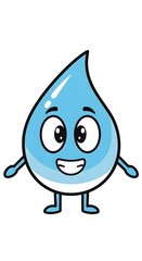 A cheerful, light-blue water droplet character with large, expressive eyes and a wide smile.
