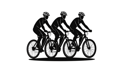 Three cyclists in silhouette, riding in formation.  Cycling illustration