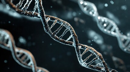 DNA strands against a dark background.