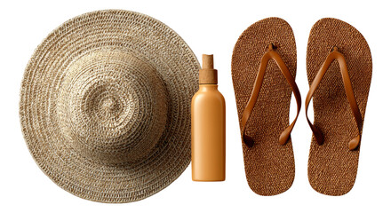 Summer Essentials: Hat, Flip Flops, and Water Bottle