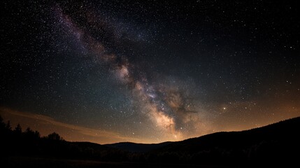 Fototapeta premium Stunning Night Sky with Milky Way Over Serene Mountain Landscape