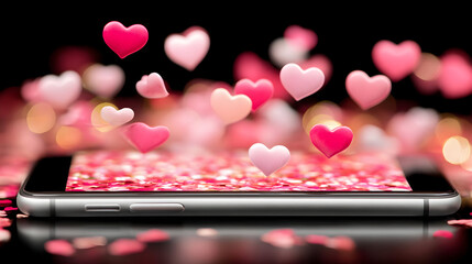 notification glowing on smart device with floating heart particles
