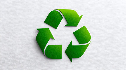 Obraz premium Recycle green arrow loop symbol eco environment sustainability paper texture. Green arrow loop symbol recycled paper conveys eco awareness, sustainability, and circular process focus