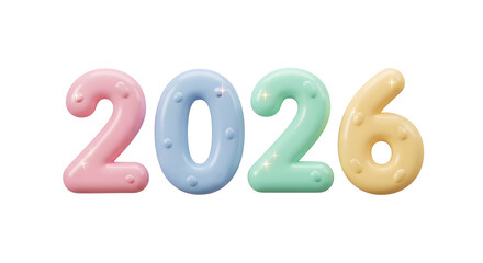Glossy Candy 2026 Numbers in Pastel with Splash Accent — Playful Year Illustration

