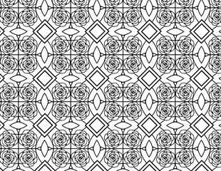Intricate Rose Pattern: A detailed seamless pattern composed of stylized roses and geometric shapes, artfully rendered to create a visually engaging texture. 