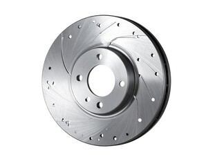 Close-Up of Angled Motorcycle Brake Rotor with Shiny Steel Detailing, Mechanical Part Showcase, Isolated on Transparent Background