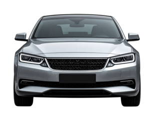 Luxury Electric Sedan Front Angle with Illuminated LED Strip Lights, Premium Vehicle Concept, Isolated on Transparent Background