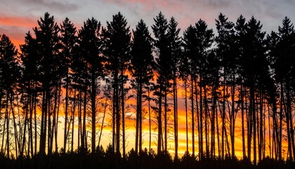 Silhouette of pine trees at sunset