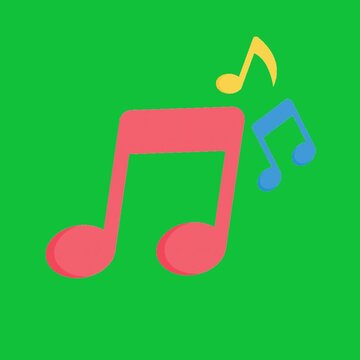 Colorful Music Notes on Green Background.