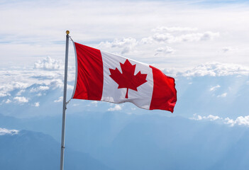 canadian flag against blue sky 3D