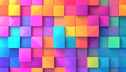 整然と並んだ四角形のグリッドにカラフルなグラデーションを重ねた背景
