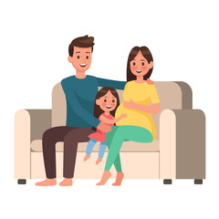 Happy Family Awaiting Baby on Sofa Illustration