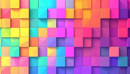 整然と並んだ四角形のグリッドにカラフルなグラデーションを重ねた背景