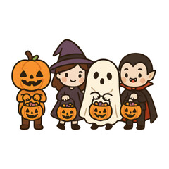 PNG Cute Halloween kids illustration