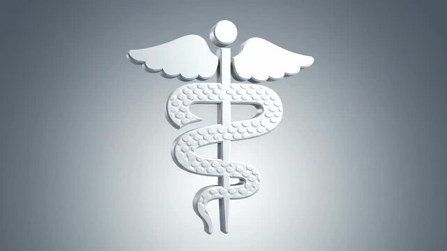 White Caduceus Symbol with Snake and Wings on Gradient Background