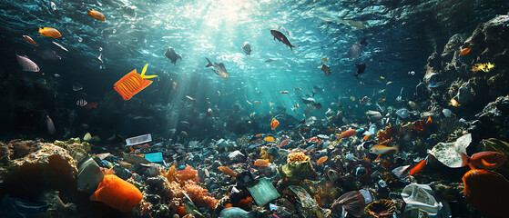 recycling and nature themes: photos of trees sprouting from waste, Earth held above trash, and green initiatives with ample blank spaces for environmental messages.