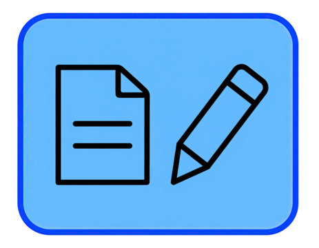 Blue button with document and pen