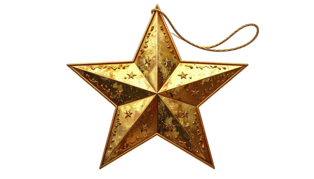 Gold star ornament with string
