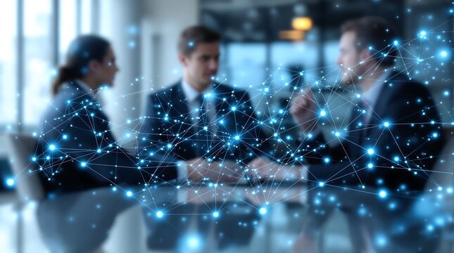 Business meeting with network connection concept for global communication and technology solutions now