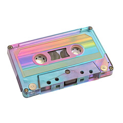 Retro cassette tape with vibrant rainbow colors reflecting nostalgia and vintage audio aesthetics