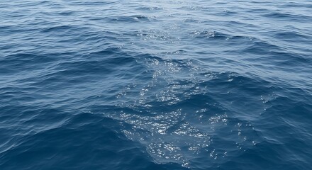 Fototapeta premium The lingering trace of a whale's breath with bubbles and ripples on the deep blue surface of the open ocean