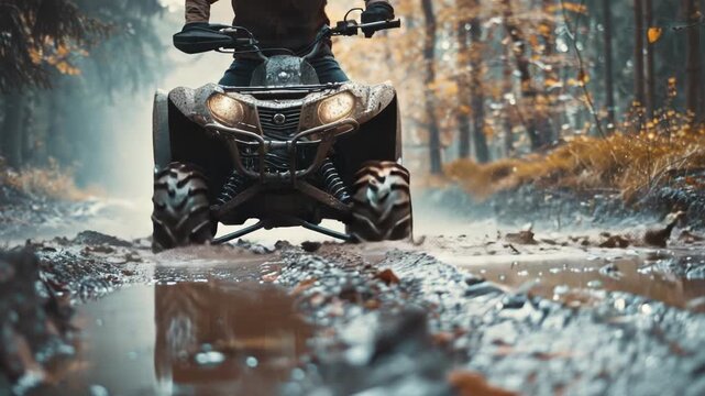 Riding four wheeler in muddy terrain
