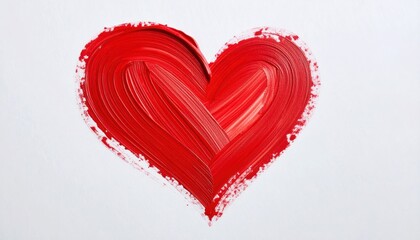 Bold brushstrokes form a vibrant red heart on a stark white backdrop, conveying a sense of passion and artistic expression