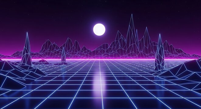 Retro Futuristic Cityscape Grid.