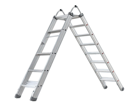 Metal folding ladder, angled view