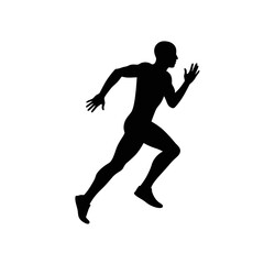 Naklejka premium A compelling black silhouette of a male athlete in an energetic sprint, embodying the essence of speed, determination, and peak physical performance.