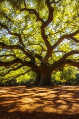 Ancient Live Oak Tree Charleston South Carolina Sunlight Canopy