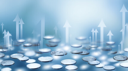 exchange. An abstract representation of financial growth with floating coins and upward arrows on a gradient background. pitch deck slides.