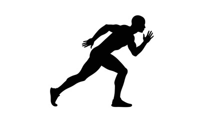 Fototapeta premium A powerful silhouette of a male athlete explodes from the starting blocks, embodying speed, determination, and the thrill of competition on a clean white background.