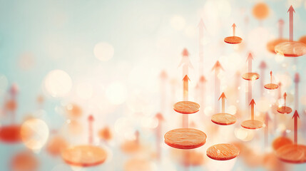 exchange. An abstract representation of financial growth with floating coins and upward arrows on a gradient background. pitch deck slides.